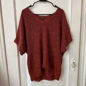 Eileen Fisher Oversize Linen Cotton Blend V-Neck Batwing Sweater Burnt Sienna PM